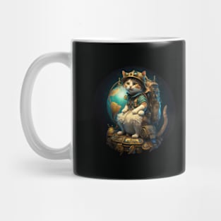 Traveller explorator cat near earth globe illustration Mug